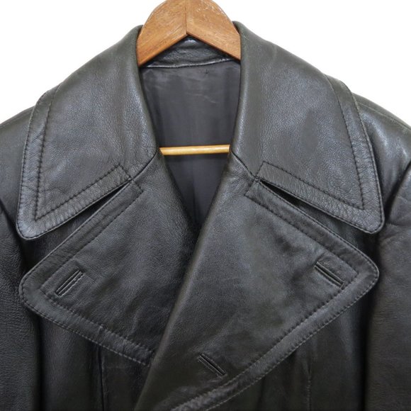 Vintage McGregor Black Leather Trench Coat XL - Picture 3 of 6